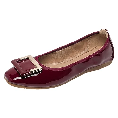 ANUFER Damen Weich Ballerinas Quadratische Zehenpartie Slip-On Wanderschuhe Burgund DX2830 EU38.5 von ANUFER