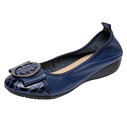 ANUFER Damen Weich Niedriger Keilabsatz Schlüpfen Ballerina Wanderschuhe Marineblau SN020622 EU37 von ANUFER