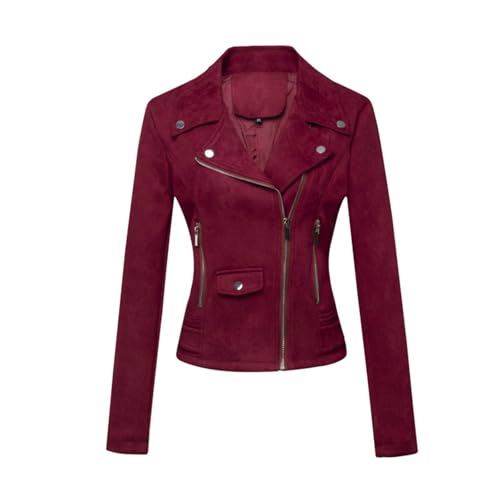 ANUFER Damen Wildleder-Kunstleder Biker-Jacke Kühl Kreuz-Reißverschluss Kurzer Mantel SD5A1212 Burgunderrot XS ANUFER Damen Wildleder-Kunstleder Biker-Jacke Kühl Kreuz-Reißverschluss Kurzer Mantel SD5A1212 Burgunderrot XS von ANUFER