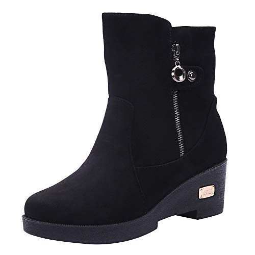 ANUFER Damen Wildlederimitat Keilabsatz Mittlere Wadenstiefel Thermisches Futter Seitlicher Reißverschluss Winterschuhe Schwarz SN021140 EU35 von ANUFER