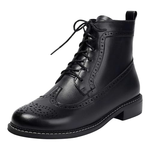 ANUFER Damen Wingtip Brogues Stiefeletten Seitlicher Reißverschluss Schnürung Retro Oxfords Anzugschuhe SN0703451 Schwarz EU39 von ANUFER