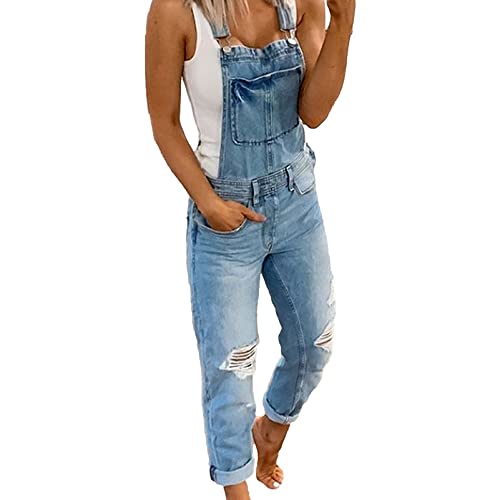 ANUFER Frauen Overall Jeans Normale Passform Lange Latzhose Zerrissen Denim Hose Hellblau SN070899 M von ANUFER