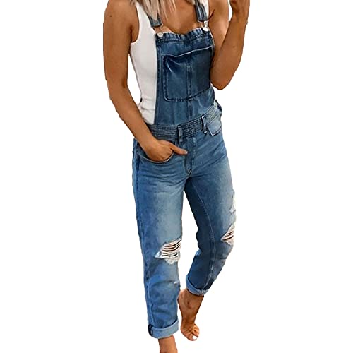 ANUFER Frauen Overall Jeans Normale Passform Lange Latzhose Zerrissen Denim Hose Marine SN070899 2XL von ANUFER