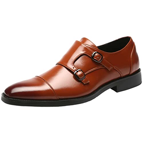 ANUFER Gentleman Schlau Zehenkappe Formell Doppelschnalle Mönch-Kleid-Schuhe Braun SN070533 EU47 von ANUFER