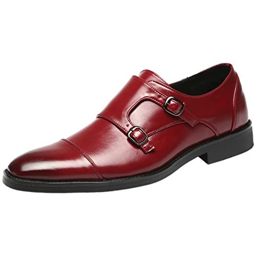 ANUFER Gentleman Schlau Zehenkappe Formell Doppelschnalle Mönch-Kleid-Schuhe Burgund SN070533 EU40 von ANUFER