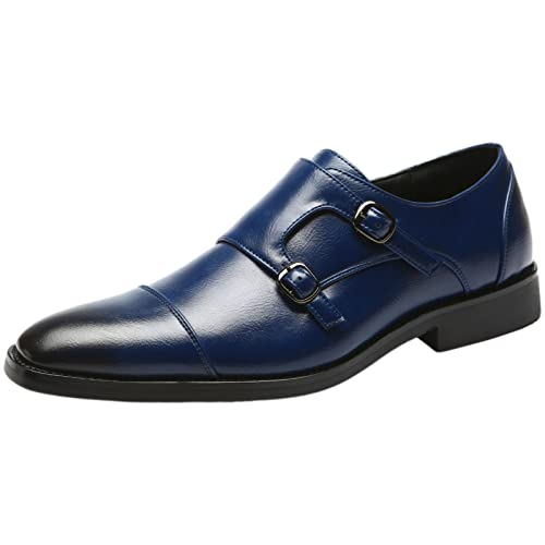 ANUFER Gentleman Schlau Zehenkappe Formell Doppelschnalle Mönch-Kleid-Schuhe Marine SN070533 EU42 von ANUFER