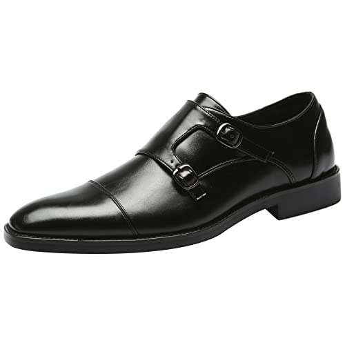 ANUFER Gentleman Schlau Zehenkappe Formell Doppelschnalle Mönch-Kleid-Schuhe Schwarz SN070533 EU46.5 von ANUFER