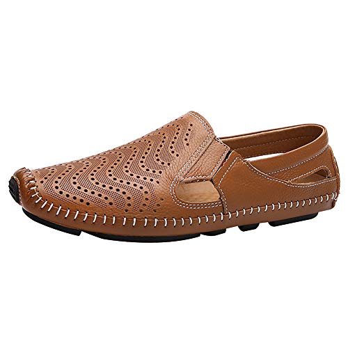 ANUFER Herren Atmungsaktiv Echtes Leder Ausgehöhlt Sommer Flache Slipper Schlüpfen Mokassins Fahrende Schuhe Braun SN010611 EU40 von ANUFER