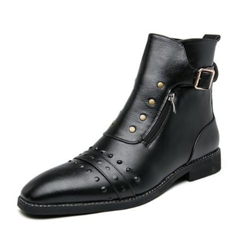 ANUFER Herren Cool Niet Spitze Zehe Stiefeletten Verstellbare Schnalle Seitlicher Reißverschluss Elegante Stiefel Schwarz SD5A50808 EU43 von ANUFER