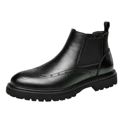 ANUFER Herren Gutaussehend Leder Brogue Chelsea-Stiefel Formell Slip-On Knöchelkleid Schuhe Schwarz SD5A40124 EU41.5 von ANUFER