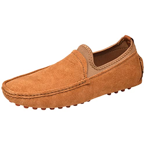 ANUFER Herren Echtes Wildleder Wohnung Lässig Halbschuhe Weich Elastisch Mokassins Fahren Bräunen SN070351 EU44 von ANUFER