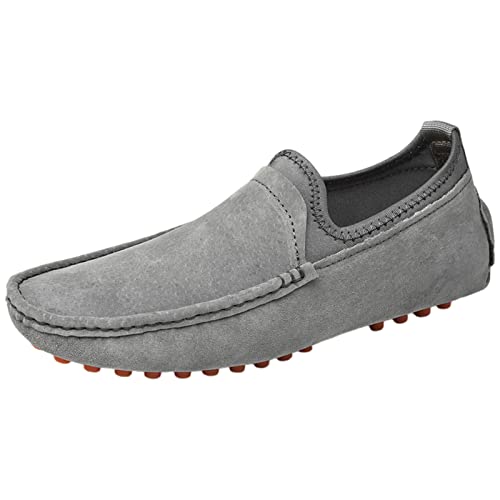 ANUFER Herren Echtes Wildleder Wohnung Lässig Halbschuhe Weich Elastisch Mokassins Fahren Grau SN070351 EU46.5 von ANUFER
