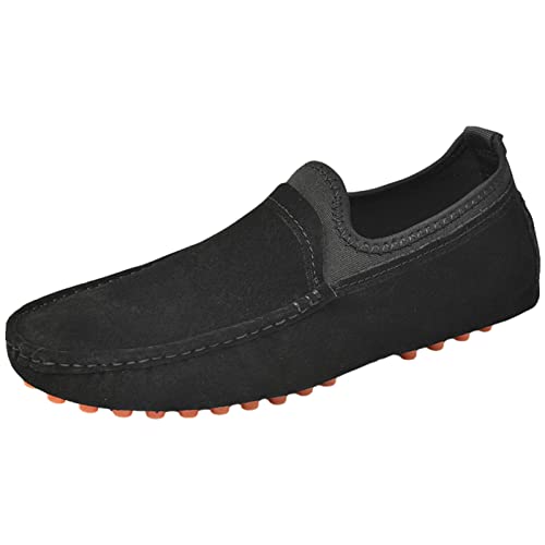 ANUFER Herren Echtes Wildleder Wohnung Lässig Halbschuhe Weich Elastisch Mokassins Fahren Schwarz SN070351 EU44.5 von ANUFER