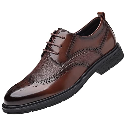 ANUFER Herren Echtleder Derby Brogues Formell Schnüren Business Hochzeitsschuhe Braun SN01612 EU43 von ANUFER