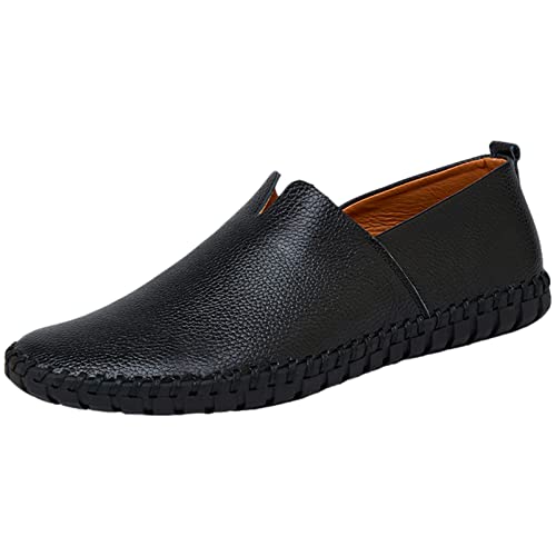 ANUFER Herren Echtleder Loafer-Wohnungen Schlüpfen Sanft Handgefertigte Sohle Lässige Fahrschuhe Schwarz SN070560 EU45.5 von ANUFER