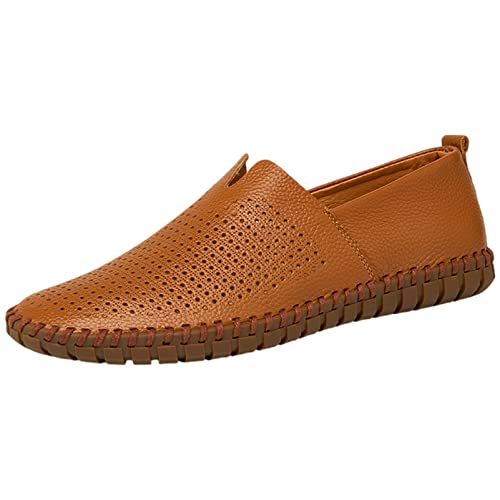 ANUFER Herren Echtleder Loafer-Wohnungen Schlüpfen Sanft Handgefertigte Sohle Sommer Ausgehöhlt Lässige Fahrschuhe Braun SN070560-2 EU44.5 von ANUFER