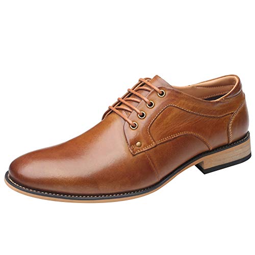 ANUFER Herren Einfache Zehen Derby Schnürer Holzabsatz Formell Geschäft Abendschuhe Braun SN01610 EU43 von ANUFER