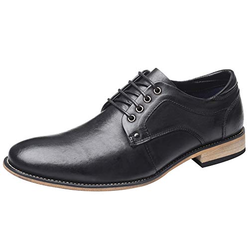 ANUFER Herren Einfache Zehen Derby Schnürer Holzabsatz Formell Geschäft Abendschuhe Schwarz SN01610 EU41.5 von ANUFER