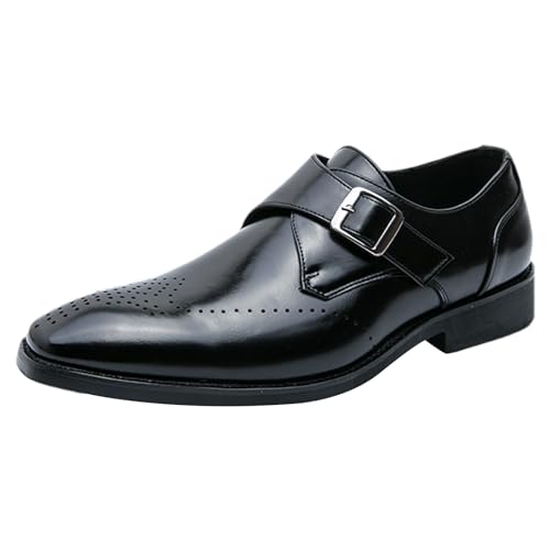 ANUFER Herren Einzelne Monk-Schuhe Elegant Britischer Stil Mikrofaser-Leder Kleid Brogues Schwarz SN0705155 EU44 von ANUFER
