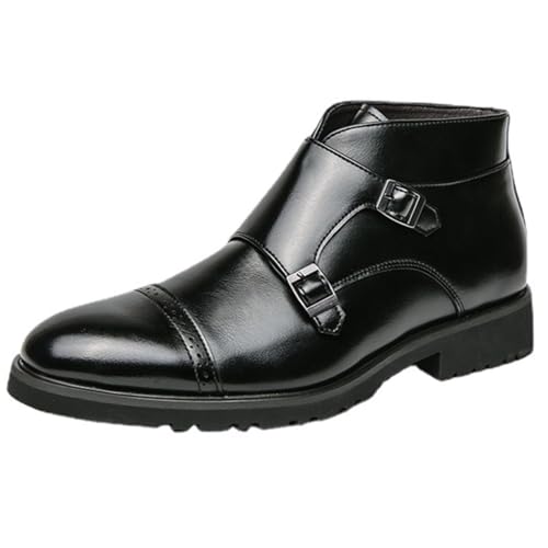 ANUFER Herren Elegant Doppelte Mönchsschnalle Stiefeletten Spitze Zehenpartie Geschäft Anzug-Schuhe Schwarz SD5A1110 EU40 von ANUFER