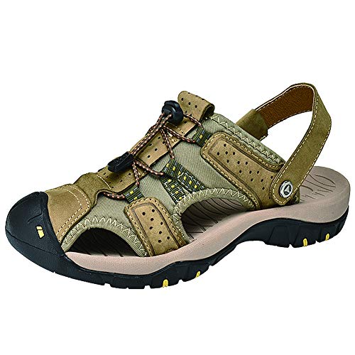 ANUFER Herren Geschlossene Zehe Befestigung Multifunktional Draußen Sandalen Hausschuhe Khaki SN01512 EU45 von ANUFER