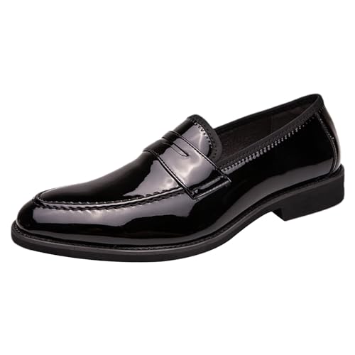 ANUFER Herren Glänzend Kunst-Lackleder Penny Faulenzer Slipper Formell Anzugschuhe Schwarz SN0705166 EU40 von ANUFER