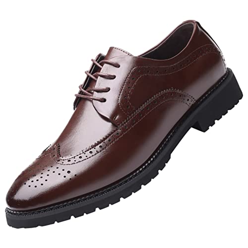 ANUFER Herren Intelligenter Spitzer Zeh Therme Plüschfutter Winterkleid Schuhe Schnüren Hochzeit Brogues Braun SN07990 EU43 von ANUFER