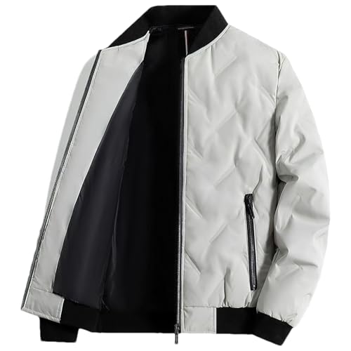 ANUFER Herren Isoliert Gesteppt Daunenjacke Stehkragen Winddicht Kurz Bomberjacke SN0706225 Grau XL von ANUFER