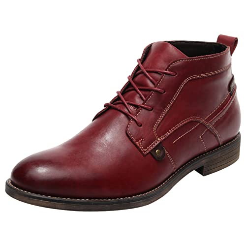 ANUFER Herren Jahrgang Echtleder Stiefeletten Schnüren Motorrad Chukka Stiefel Burgund SN01801D EU41 von ANUFER