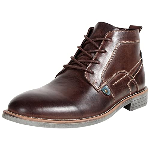 ANUFER Herren Jahrgang Echtleder Stiefeletten Schnüren Motorrad Chukka Stiefel Kaffee SN01801D EU41 von ANUFER