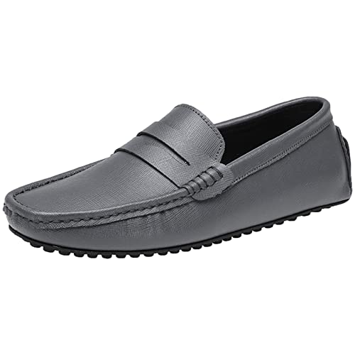 ANUFER Herren Klassisch Pennyloafer Flach Schlüpfen Sanft Spaltleder Mokassins Fahrschuhe Grau SN070440 EU44 von ANUFER