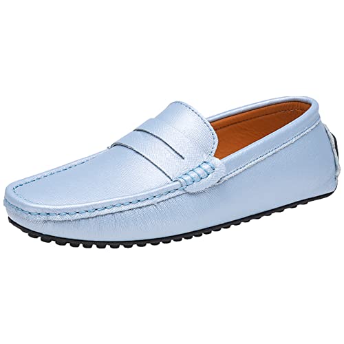 ANUFER Herren Klassisch Pennyloafer Flach Schlüpfen Sanft Spaltleder Mokassins Fahrschuhe Hellblau SN070440 EU42 von ANUFER