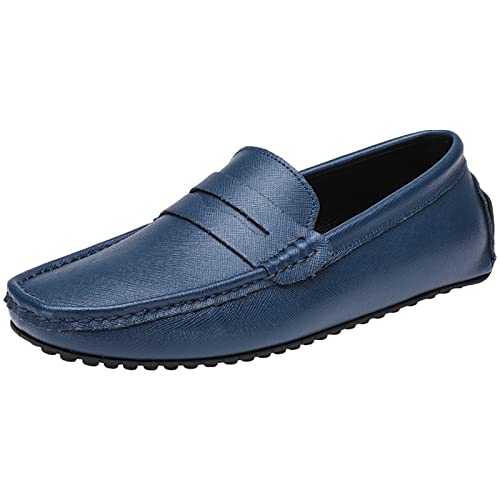 ANUFER Herren Klassisch Pennyloafer Flach Schlüpfen Sanft Spaltleder Mokassins Fahrschuhe Marine SN070440 EU44 von ANUFER