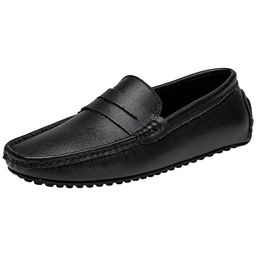 ANUFER Herren Klassisch Pennyloafer Flach Schlüpfen Sanft Spaltleder Mokassins Fahrschuhe Schwarz SN070440 EU45.5 von ANUFER