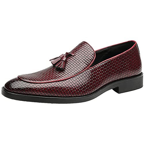 ANUFER Herren Kunstleder Abendschuhe Spitzer Zeh Low-Top Schlüpfen Loafer mit Quaste Burgund SN070433 EU40 von ANUFER