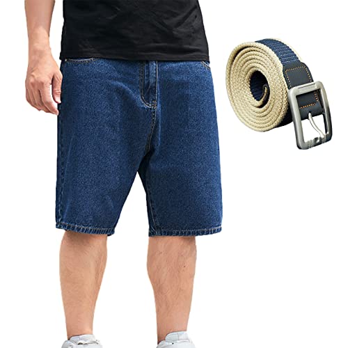 ANUFER Herren Lässige Weite Passform Jeans-Shorts Große Größe Denim-Halbhose Dunkelblau SN070449 32W von ANUFER