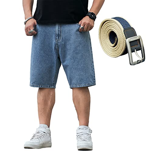 ANUFER Herren Lässige Weite Passform Jeans-Shorts Große Größe Denim-Halbhose Hellblau SN070449 33W von ANUFER