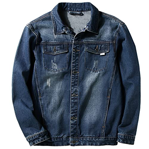 ANUFER Herren Lockere Passform Vintage Jeansjacke Klassisch Western-Trucker-Jeans-Mantel Blau SN070642 5XL von ANUFER