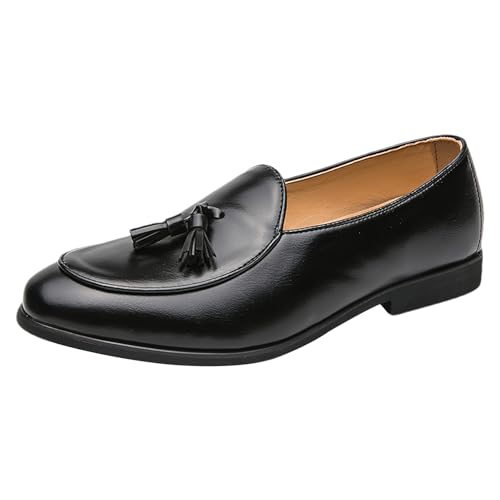ANUFER Herren Low-Top Quasten-Loafer-Flats Klassisch Slipper Formell Anzugschuhe Schwarz SN0706170 EU40 von ANUFER