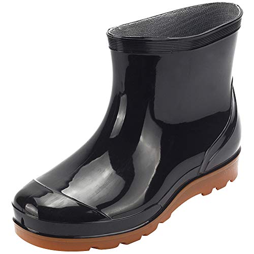 ANUFER Herren Mitte der Wade Regenstiefel Schwarz Gummistiefel mit Abnehmbarem Futter SN01005 EU41 von ANUFER