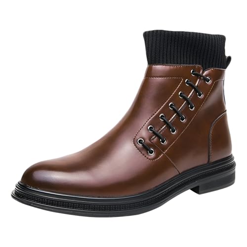ANUFER Herren Schicke Seitlicher Reißverschluss Kunstleder Stiefeletten Spitze Zehenpartie High-Top Anzugschuhe SN071145 Kaffee EU44.5 von ANUFER