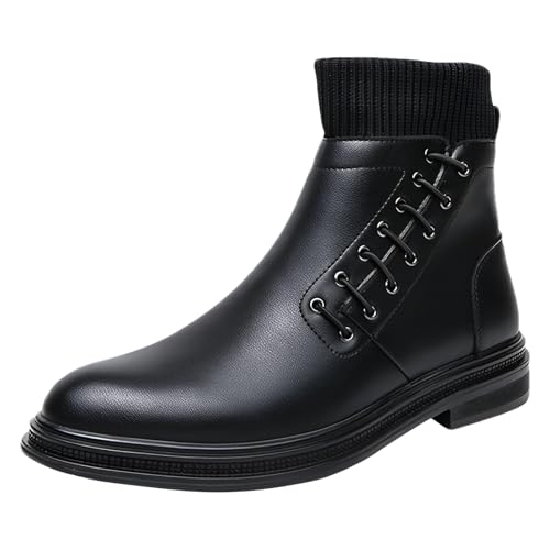 ANUFER Herren Schicke Seitlicher Reißverschluss Kunstleder Stiefeletten Spitze Zehenpartie High-Top Anzugschuhe SN071145 Schwarz EU44.5 von ANUFER