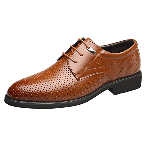 ANUFER Herren Sommer Ausgehöhlt Kleider Schuhe Spaltleder Formell Derby Schnürung Hochzeitsschuhe Braun SN070488 EU39 von ANUFER