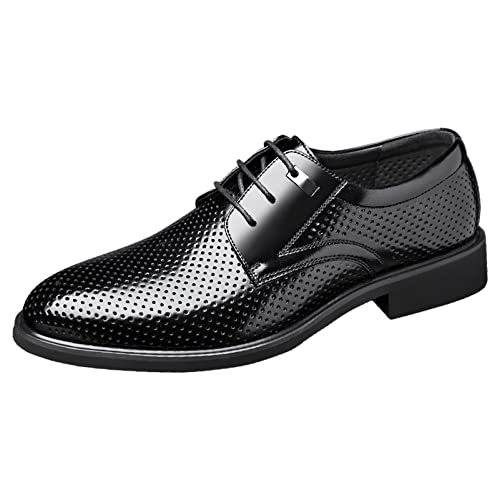 ANUFER Herren Sommer Ausgehöhlt Kleider Schuhe Spaltleder Formell Derby Schnürung Hochzeitsschuhe Schwarz SN070488 EU40 von ANUFER