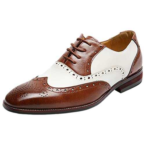 ANUFER Herren Stattlich Mikrofaser Leder Brogues Hochzeitsschuhe Farbblockierung Oxfords Formell Anzugschuhe Braun SN070647 EU44.5 von ANUFER