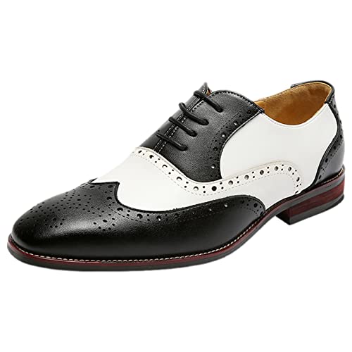 ANUFER Herren Stattlich Mikrofaser Leder Brogues Hochzeitsschuhe Farbblockierung Oxfords Formell Anzugschuhe Schwarz SN070647 EU46.5 von ANUFER
