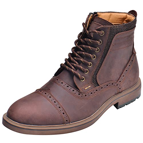 ANUFER Herren Stilvoll Echtleder Stiefeletten Schnüren&Seitlicher Reißverschluss Brogues Abendschuhe Kaffee SN01915 EU40 von ANUFER