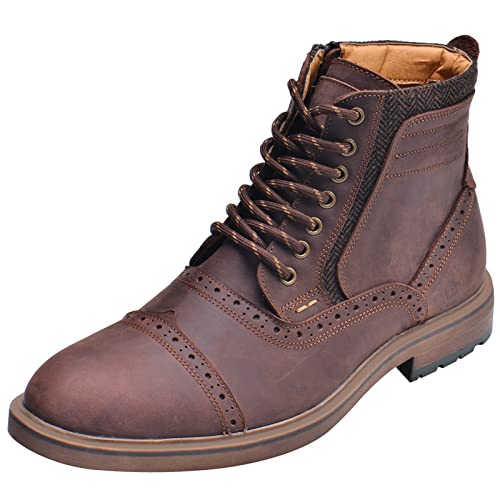 ANUFER Herren Stilvoll Echtleder Stiefeletten Schnüren&Seitlicher Reißverschluss Brogues Abendschuhe Kaffee SN01915 EU42 von ANUFER