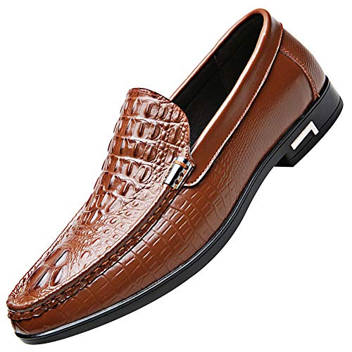 ANUFER Herren Stilvoll Krokodil Prägung Lackleder Schlüpfen Müßiggänger Formal Abendschuhe Braun SN01425 EU42 von ANUFER