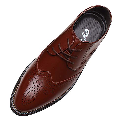 ANUFER Herren Stilvoll Spitzzehe Abendschuhe Schnüren Formal Geschäft Hochzeit Brogues Braun P110 EU41 von ANUFER